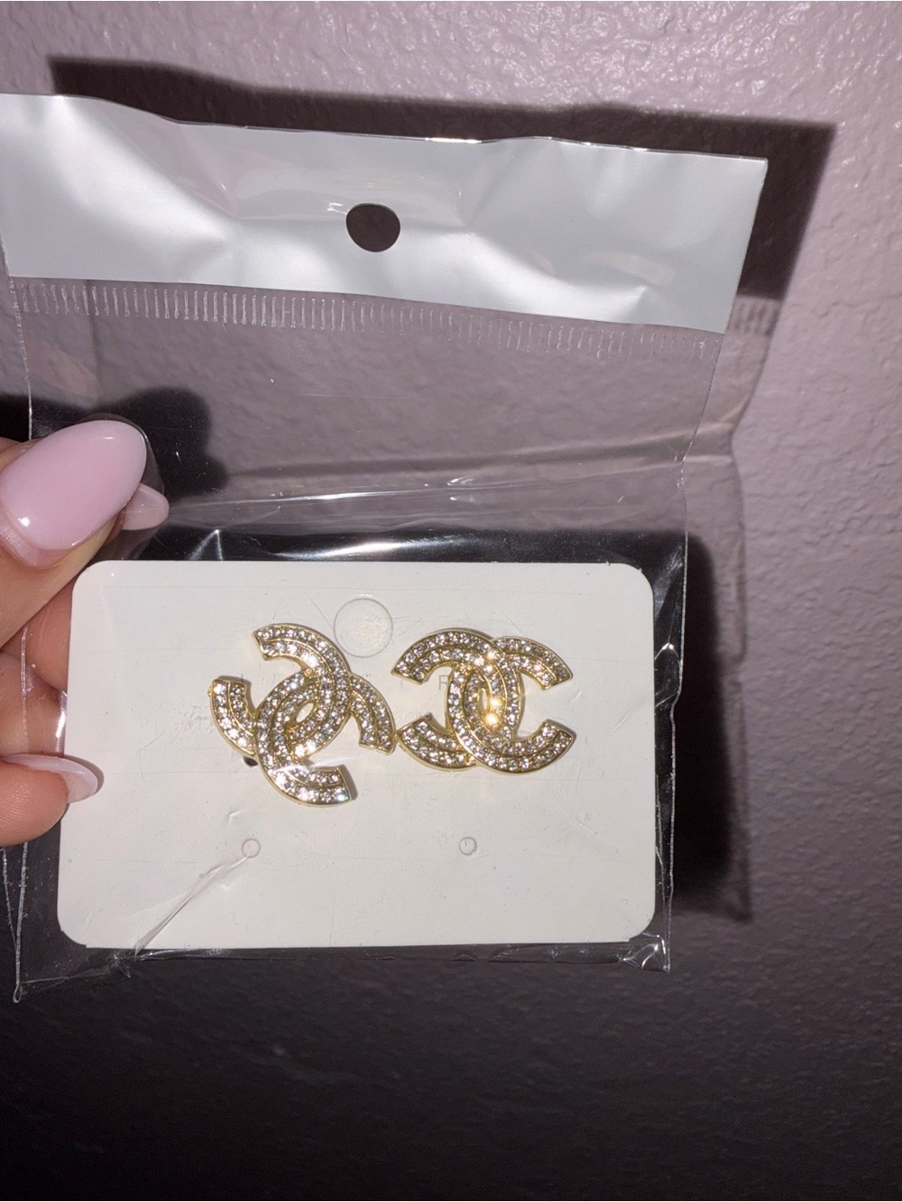 Gold Crystal Interlocking CC Stud Earrings by